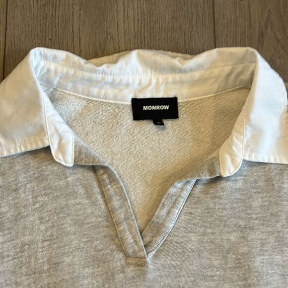 MONROW POPLIN MIX COLLAR SWEATSHIRT LIGHT GRAY WITH WHITE SIZE LARGE RETAIL $158 - Picture 7 of 10